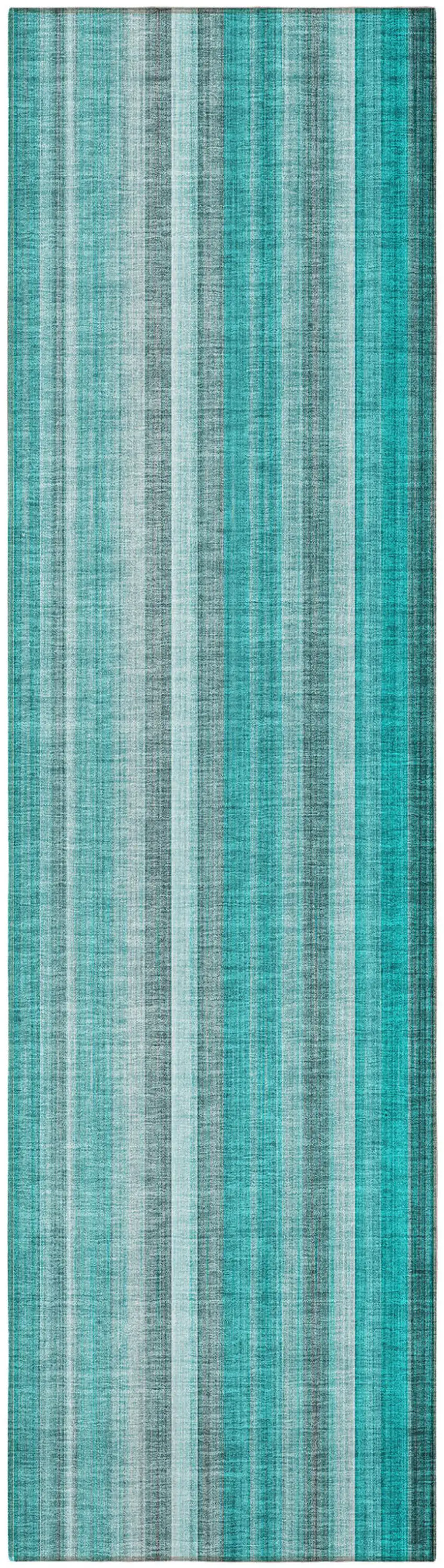 Teal and Gray Striped Washable Non Skid Indoor Outdoor Runner Rug Photo 5