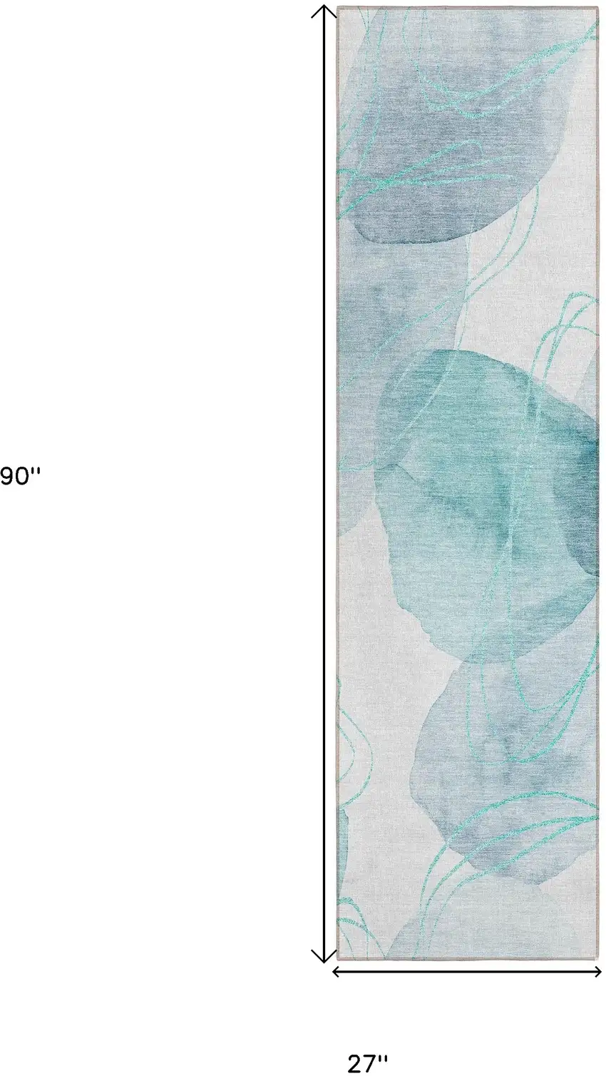 Teal and Ivory Abstract Washable Non Skid Indoor Outdoor Runner Rug Photo 3