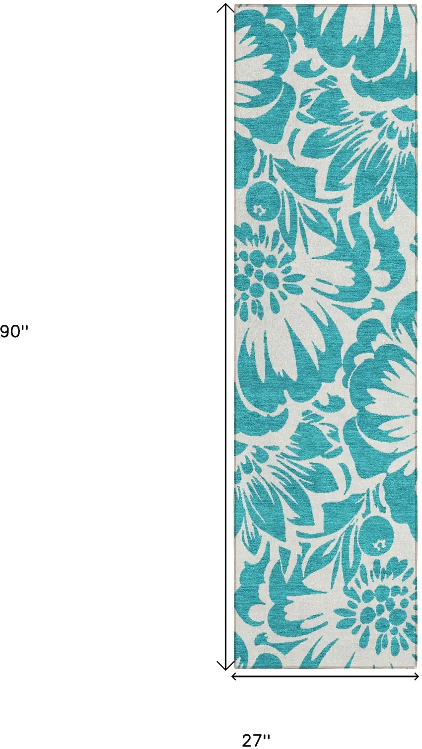 8' Runner Teal and Ivory Floral Washable Non Skid Indoor Outdoor Runner Rug Photo 8