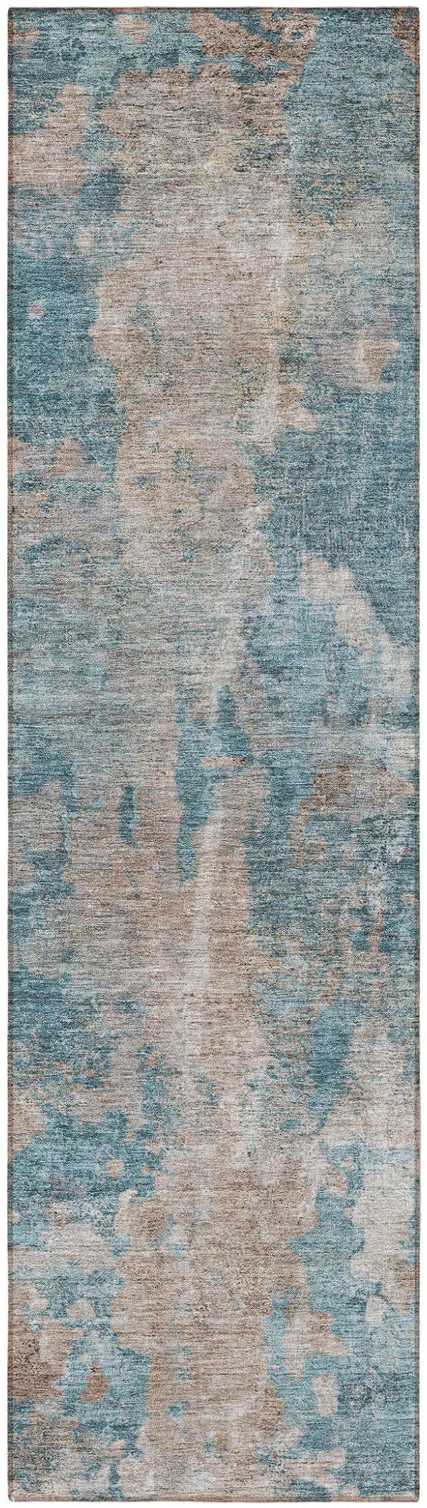 Teal and Taupe Abstract Washable Non Skid Indoor Outdoor Runner Rug Photo 5