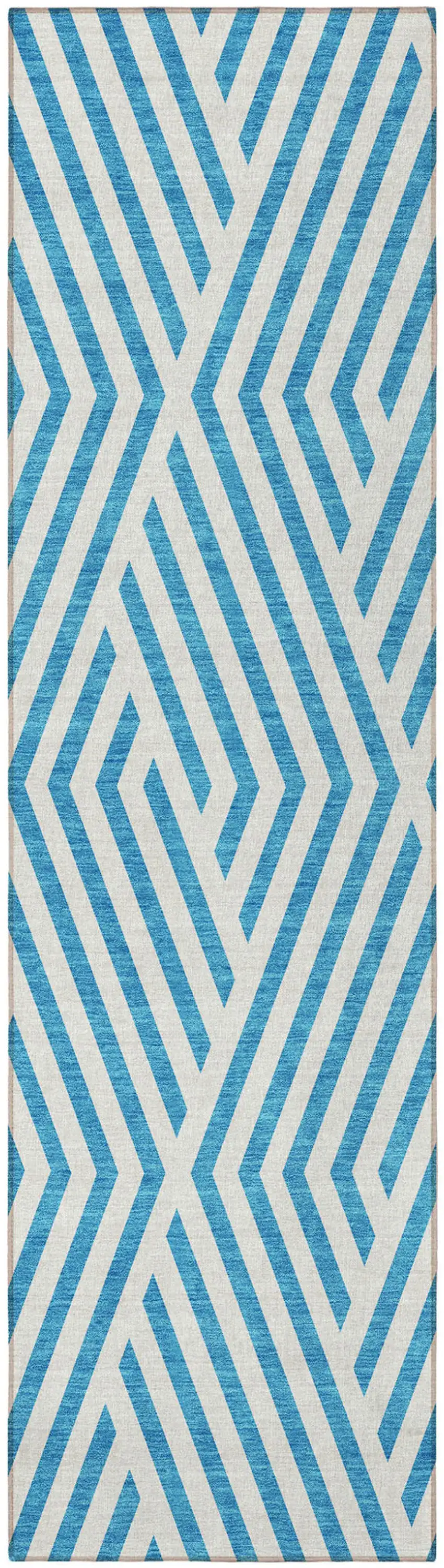 Teal and White Geometric Washable Non Skid Indoor Outdoor Runner Rug Photo 4