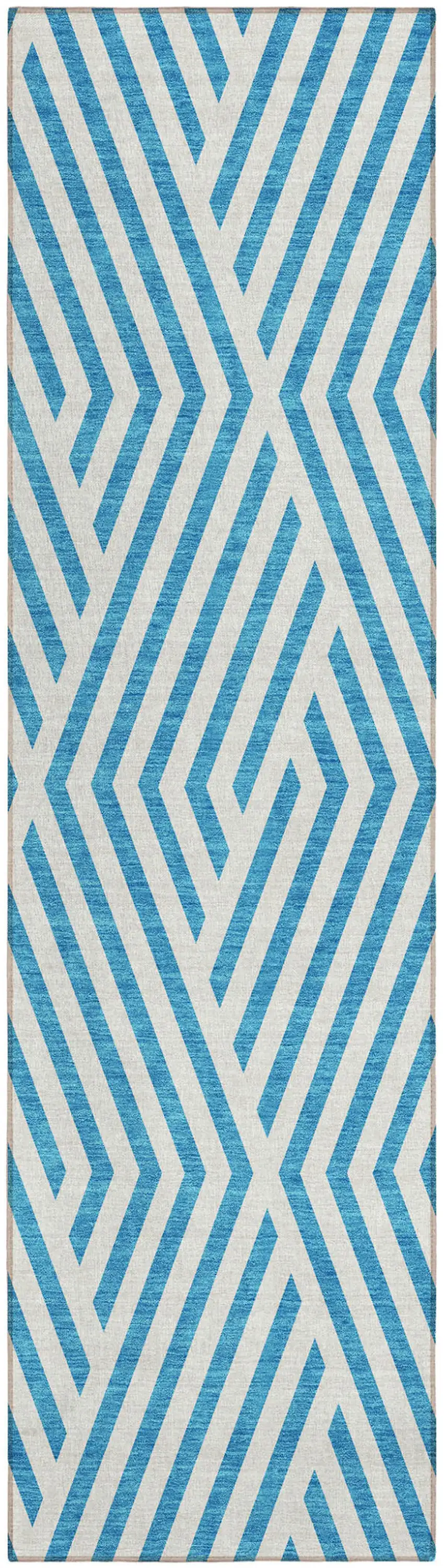 Teal and White Geometric Washable Non Skid Indoor Outdoor Runner Rug Photo 2