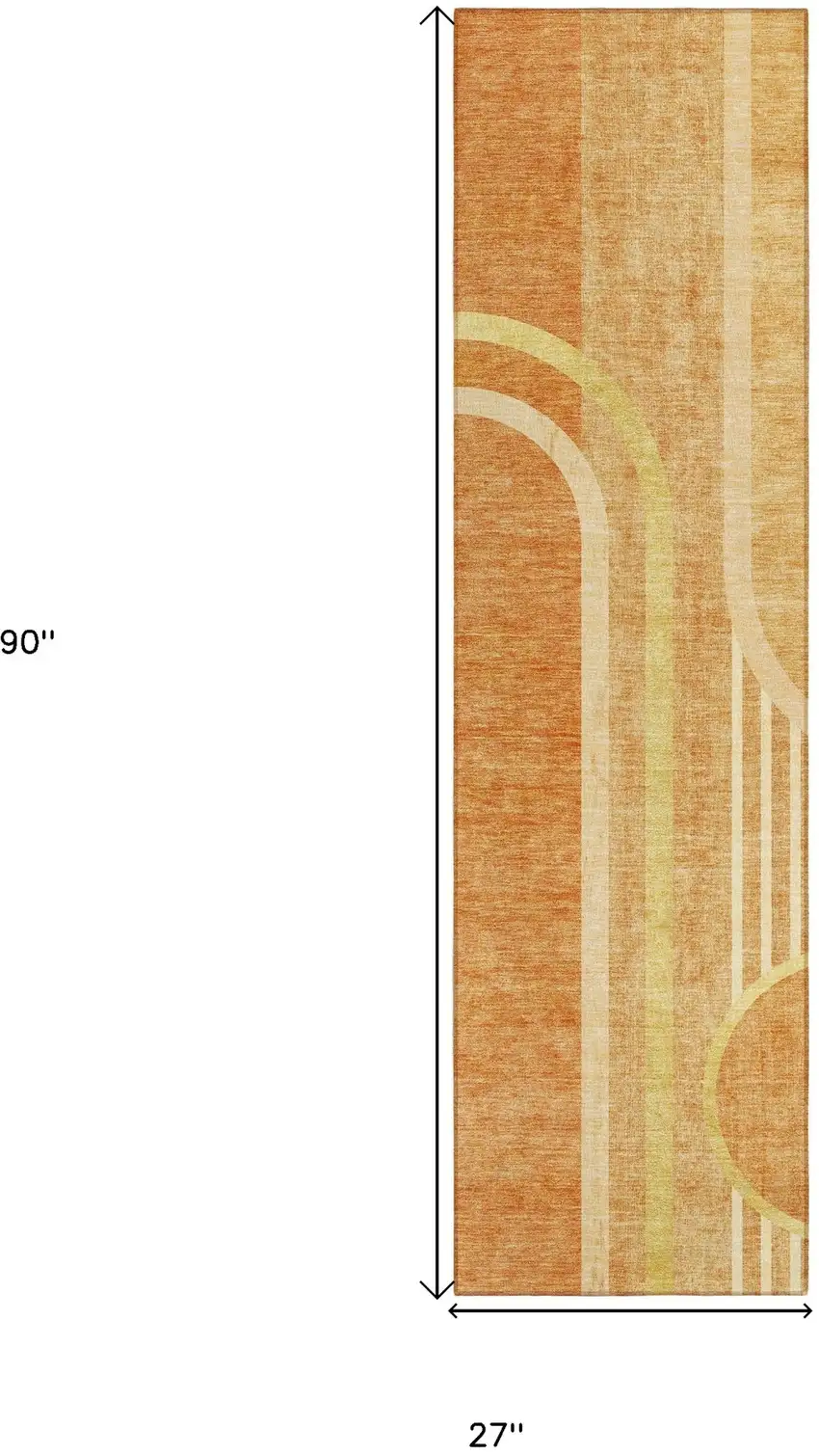 8' Runner Terra Cotta Abstract Washable Non Skid Indoor Outdoor Runner Rug Photo 8
