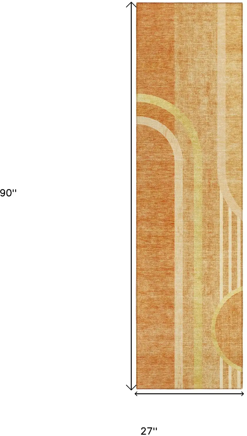 8' Runner Terra Cotta Abstract Washable Non Skid Indoor Outdoor Runner Rug Photo 8