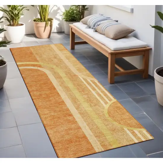 Terra Cotta Abstract Washable Indoor Outdoor Runner Rug Photo 1