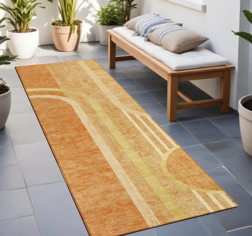 Terra Cotta Abstract Washable Indoor Outdoor Runner Rug Photo 1