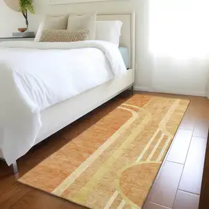 Photo of 8' Runner Terra Cotta Abstract Washable Non Skid Indoor Outdoor Runner Rug