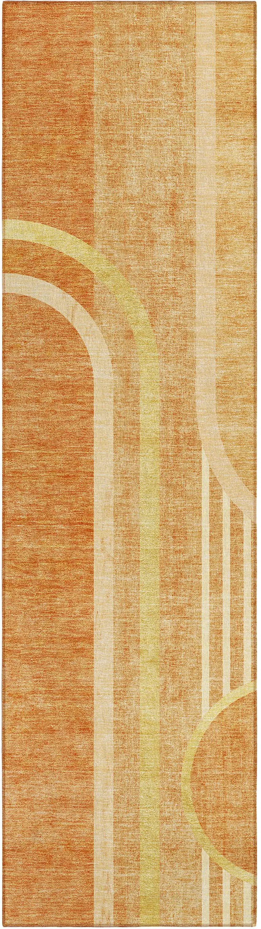 8' Runner Terra Cotta Abstract Washable Non Skid Indoor Outdoor Runner Rug Photo 1