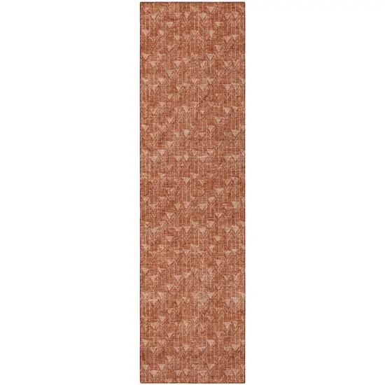 8' Runner Terra Cotta Geometric Washable Non Skid Indoor Outdoor Runner Rug Photo 5