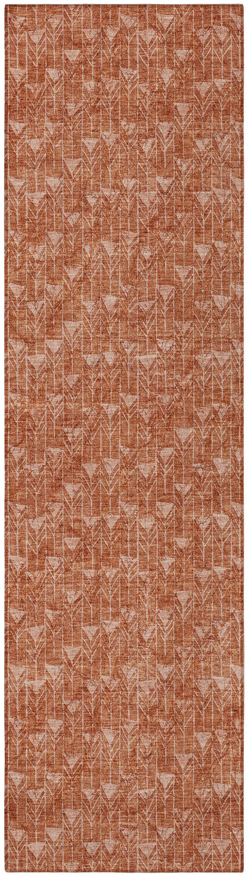 8' Runner Terra Cotta Geometric Washable Non Skid Indoor Outdoor Runner Rug Photo 5