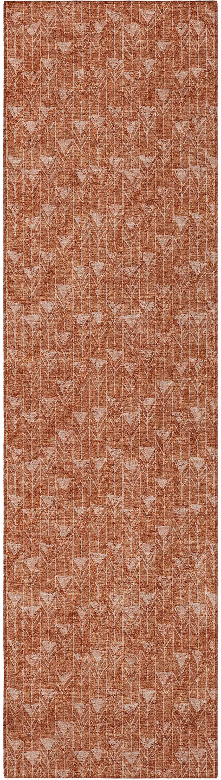 8' Runner Terra Cotta Geometric Washable Non Skid Indoor Outdoor Runner Rug Photo 5