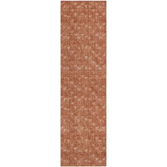Terra Cotta Geometric Washable Non Skid Indoor Outdoor Runner Rug Photo 2