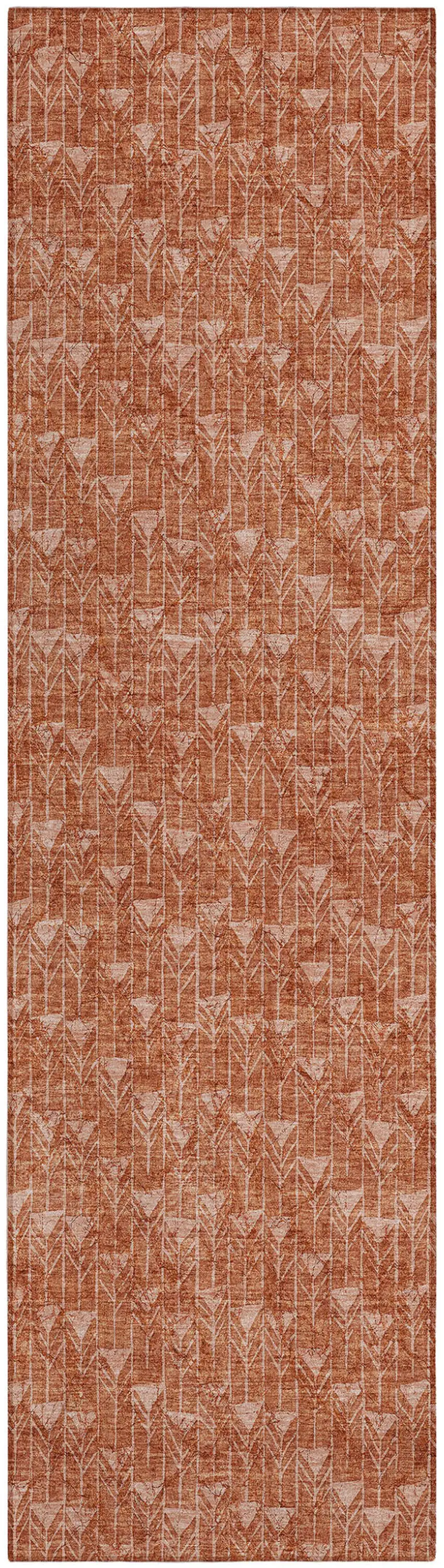 Terra Cotta Geometric Washable Non Skid Indoor Outdoor Runner Rug Photo 2