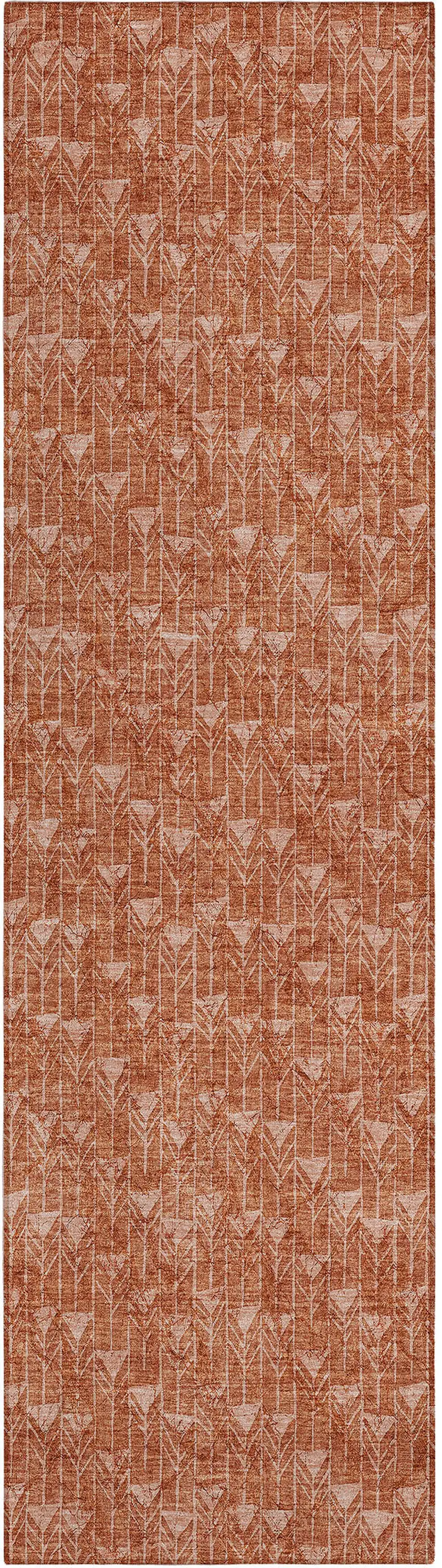 Terra Cotta Geometric Washable Non Skid Indoor Outdoor Runner Rug Photo 2