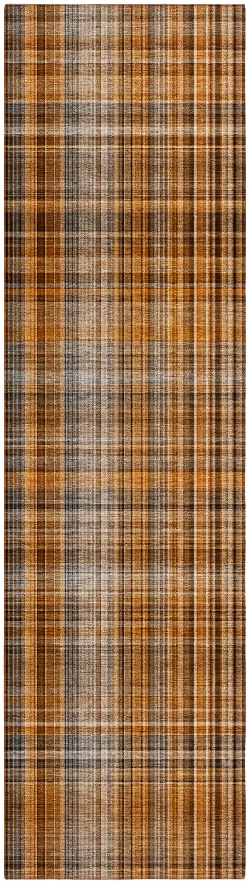 Orange Brown and Gray Plaid Washable Non Skid Indoor Outdoor Area Rug Photo 2