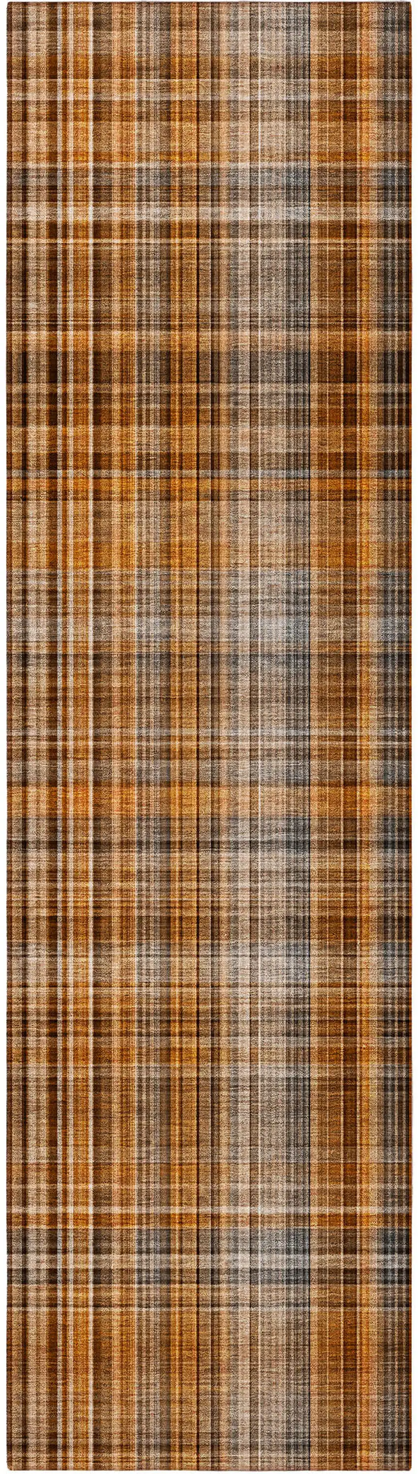 8' Runner Terra Cotta Plaid Washable Non Skid Indoor Outdoor Runner Rug Photo 3