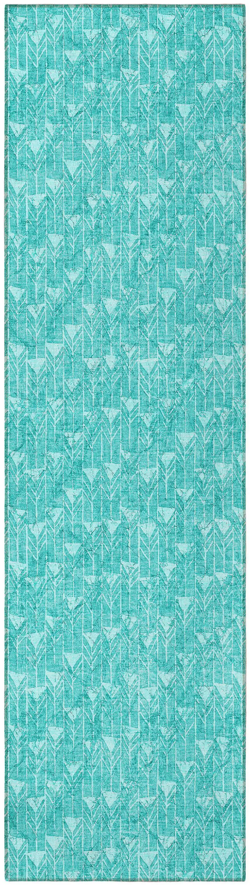 Turquoise Geometric Washable Non Skid Indoor Outdoor Runner Rug Photo 5