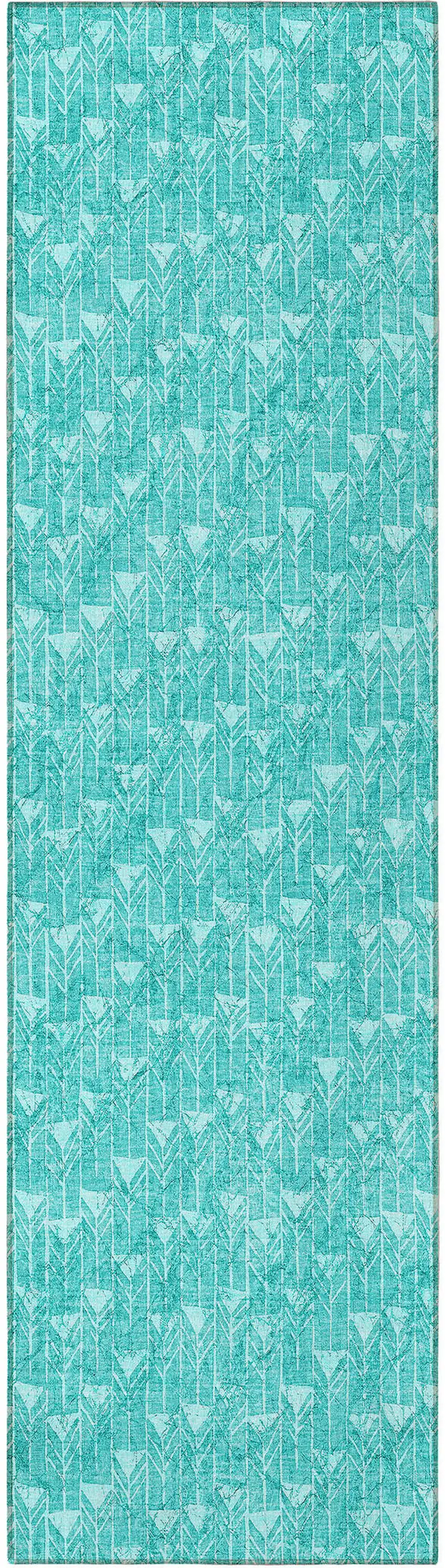 Turquoise Geometric Washable Non Skid Indoor Outdoor Runner Rug Photo 5