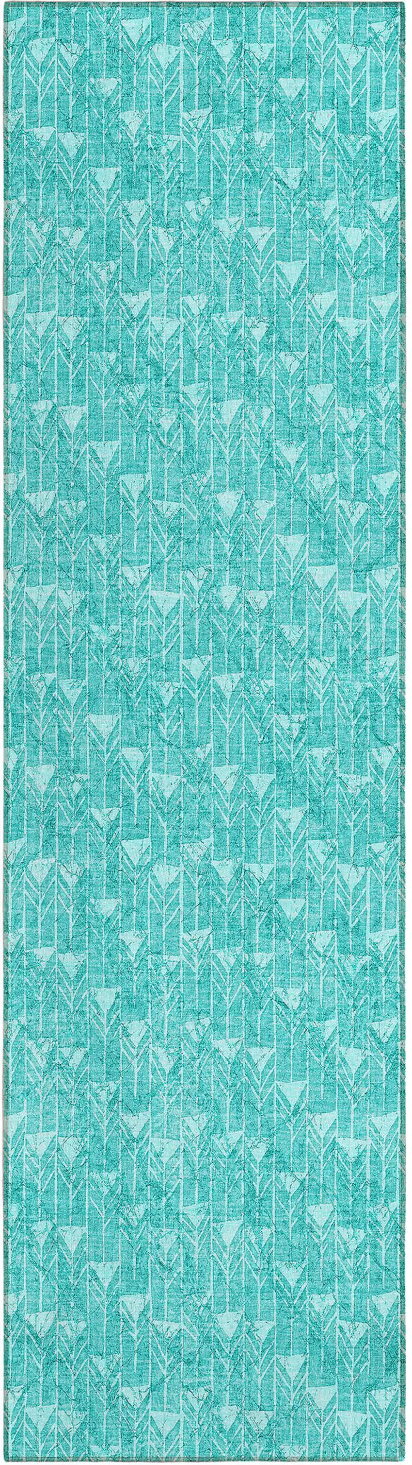 Turquoise Geometric Washable Non Skid Indoor Outdoor Runner Rug Photo 2