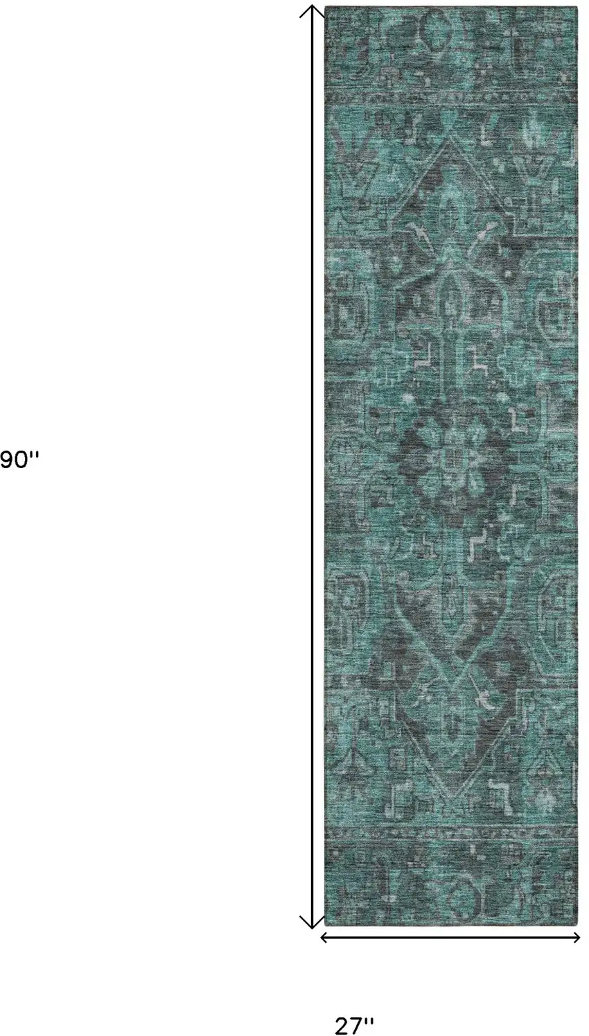 Turquoise Oriental Washable Non Skid Indoor Outdoor Runner Rug Photo 9