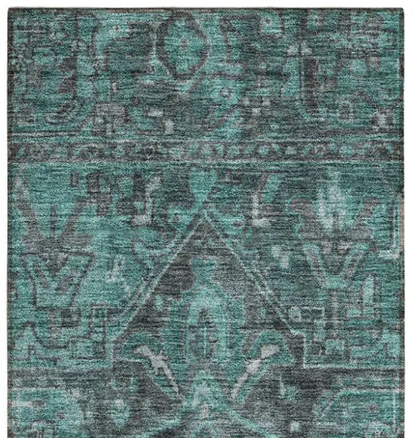 Turquoise Oriental Washable Non Skid Indoor Outdoor Runner Rug Photo 6