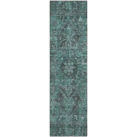 Turquoise Oriental Washable Non Skid Indoor Outdoor Runner Rug Photo 1