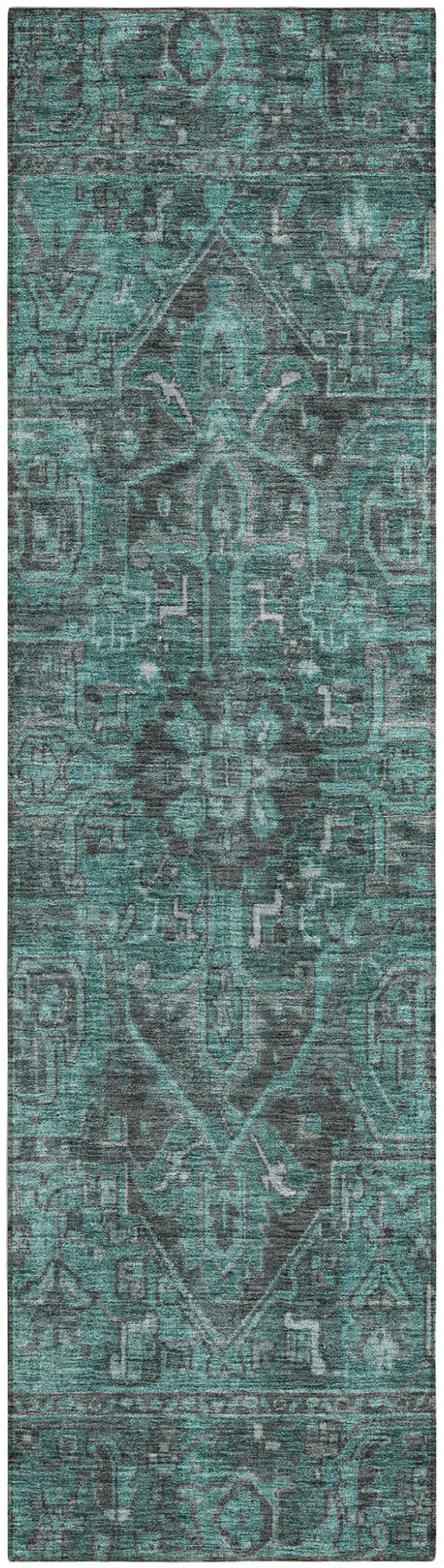 Turquoise Oriental Washable Non Skid Indoor Outdoor Runner Rug Photo 1