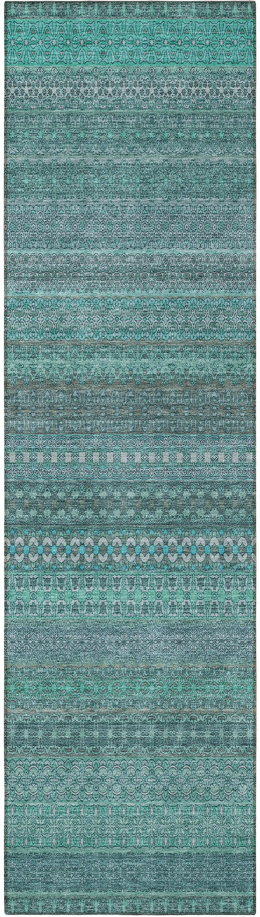 8' Runner Turquoise Striped Washable Non Skid Indoor Outdoor Runner Rug Photo 2