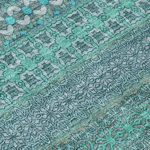Photo of 8' Runner Turquoise Striped Washable Non Skid Indoor Outdoor Runner Rug