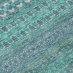 Photo of 8' Runner Turquoise Striped Washable Non Skid Indoor Outdoor Runner Rug