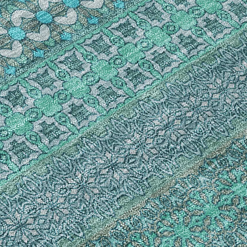 8' Runner Turquoise Striped Washable Non Skid Indoor Outdoor Runner Rug Photo 6