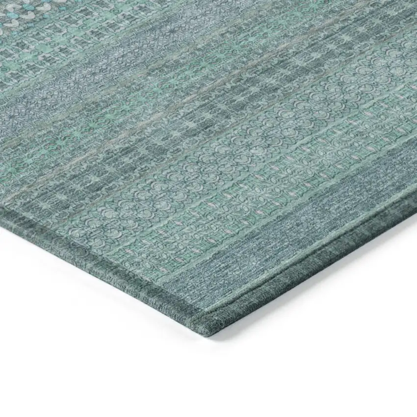 Turquoise Striped Washable Indoor Outdoor Runner Rug Photo 7
