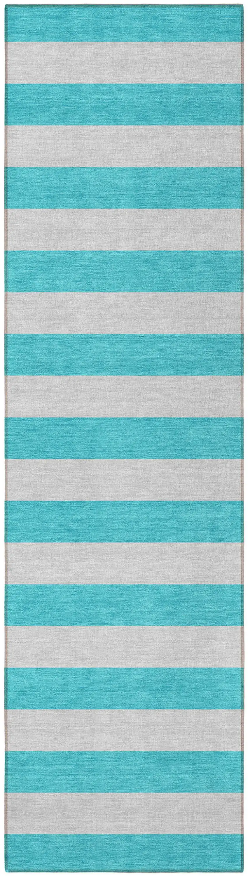 Turquoise Striped Washable Non Skid Indoor Outdoor Runner Rug Photo 4