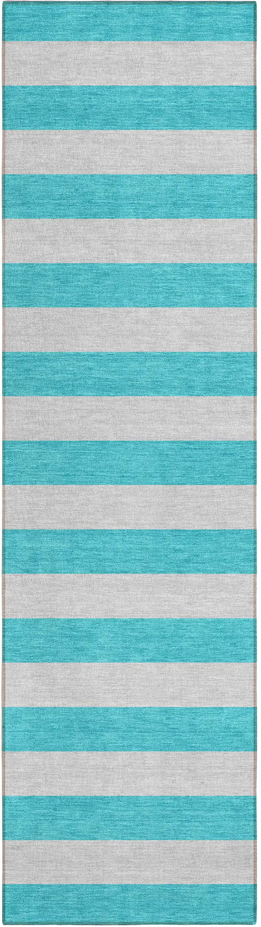 8' Runner Turquoise Striped Washable Non Skid Indoor Outdoor Runner Rug Photo 2