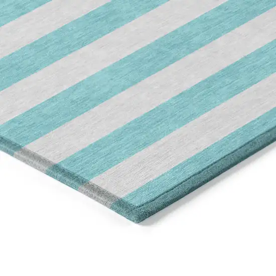 Turquoise Striped Washable Non Skid Indoor Outdoor Runner Rug Photo 6