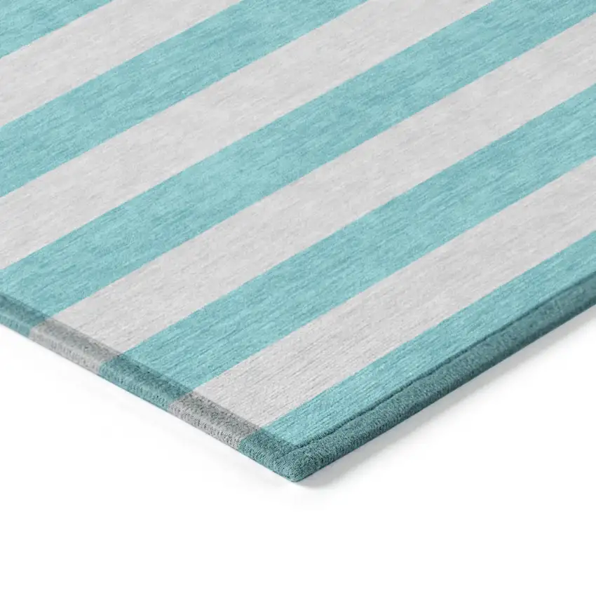 Turquoise Striped Washable Non Skid Indoor Outdoor Runner Rug Photo 6