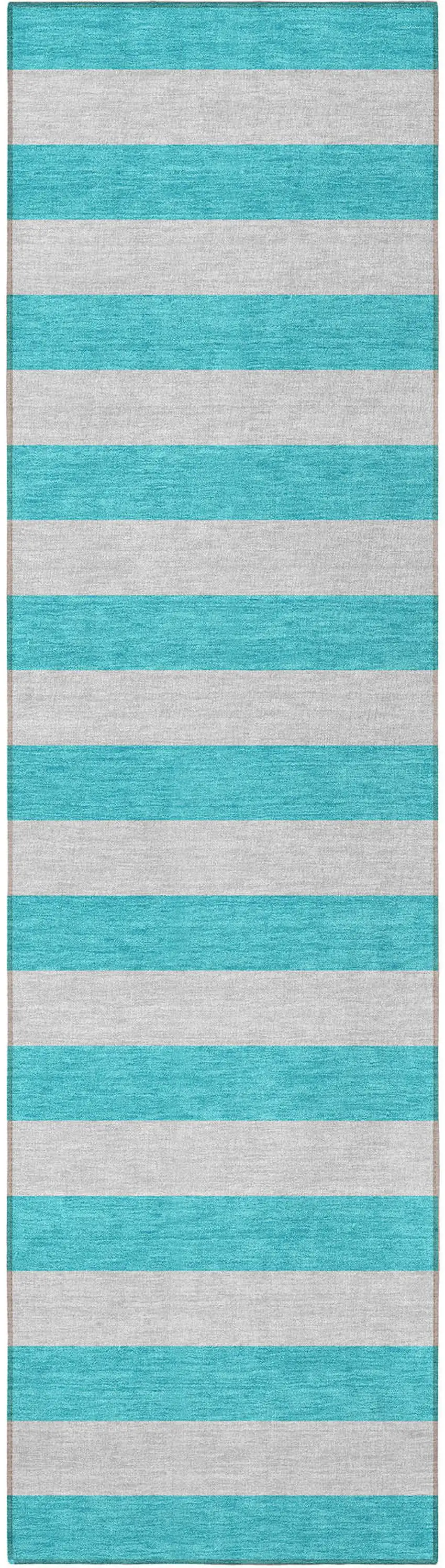 Turquoise Striped Washable Non Skid Indoor Outdoor Runner Rug Photo 5