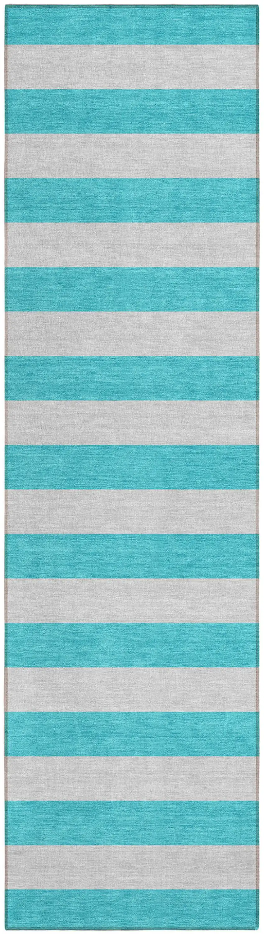 Turquoise Striped Washable Non Skid Indoor Outdoor Runner Rug Photo 2