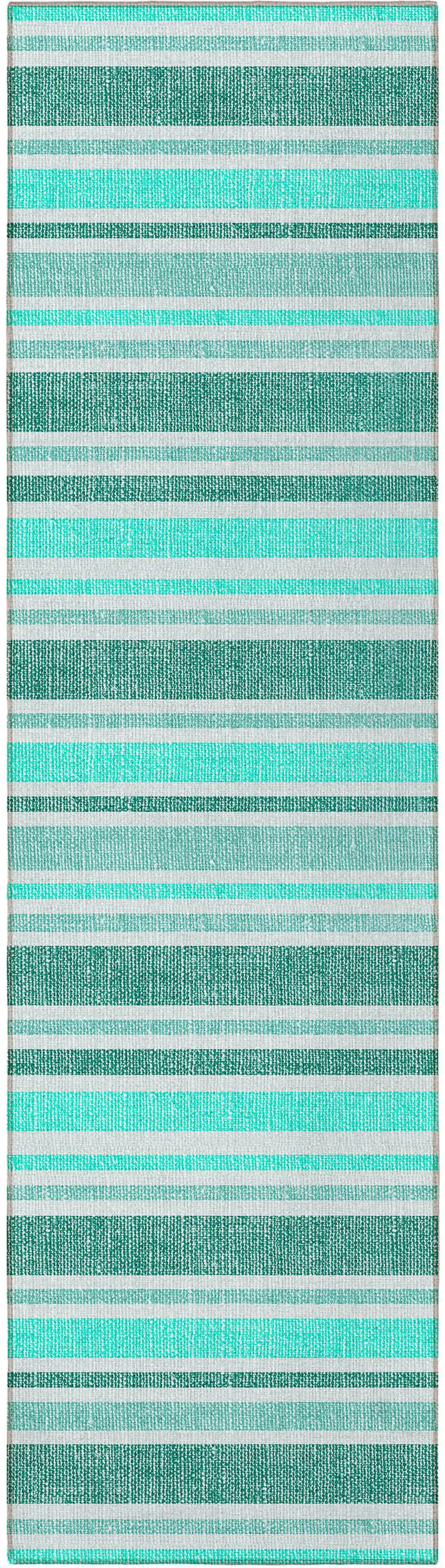 8' Runner Turquoise Striped Washable Non Skid Indoor Outdoor Runner Rug Photo 3