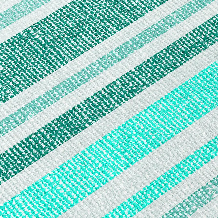 Turquoise Striped Washable Indoor Outdoor Runner Rug Photo 7