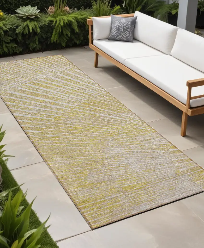 Wheat Abstract Washable Non Skid Indoor Outdoor Runner Rug Photo 1