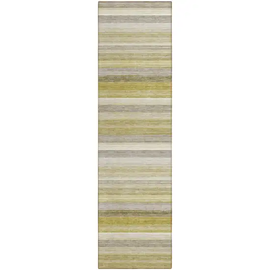 Yellow Beige and Gray Striped Washable Non Skid Indoor Outdoor Area Rug Photo 2