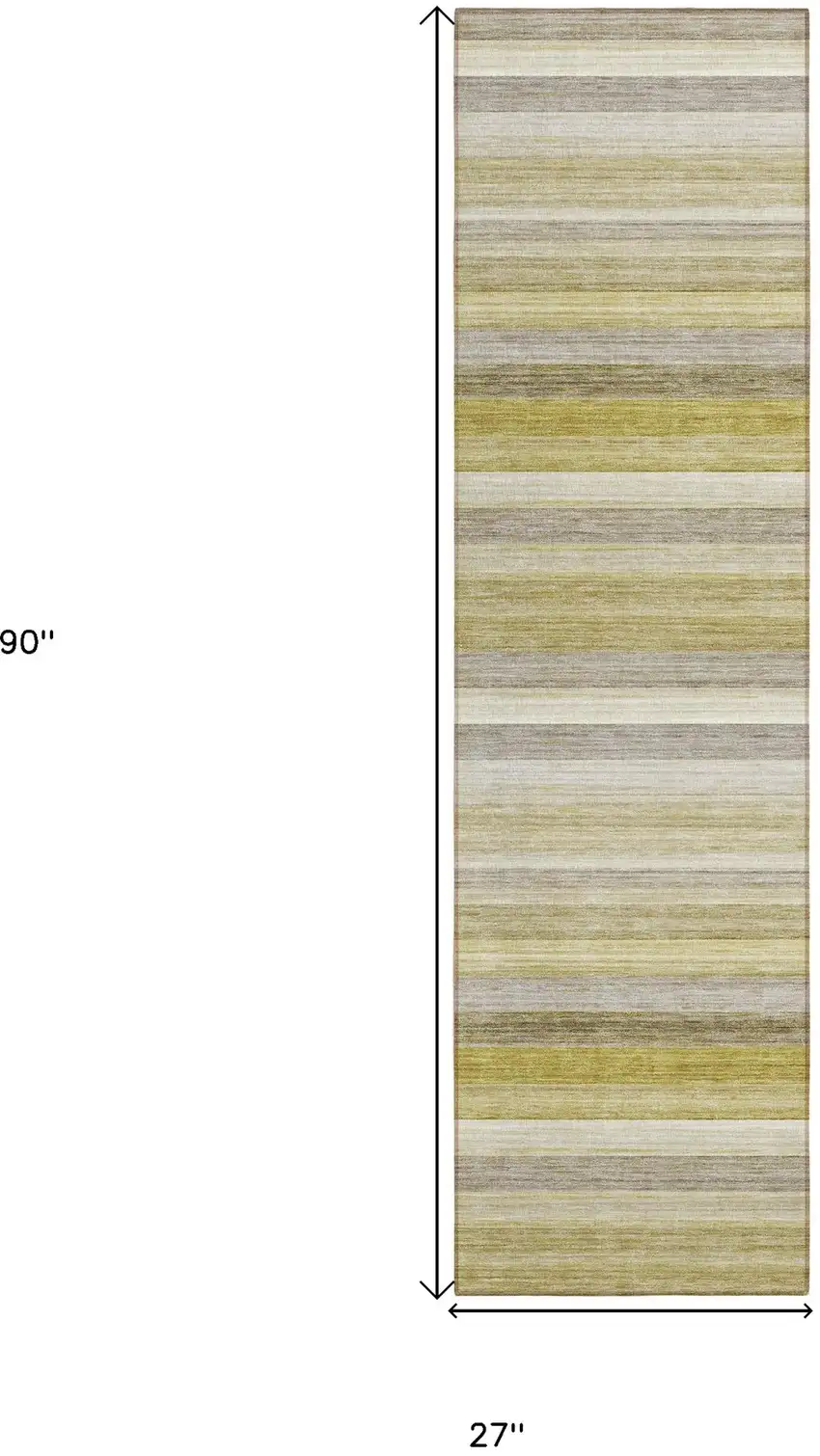 Yellow Beige and Gray Striped Washable Non Skid Indoor Outdoor Area Rug Photo 3