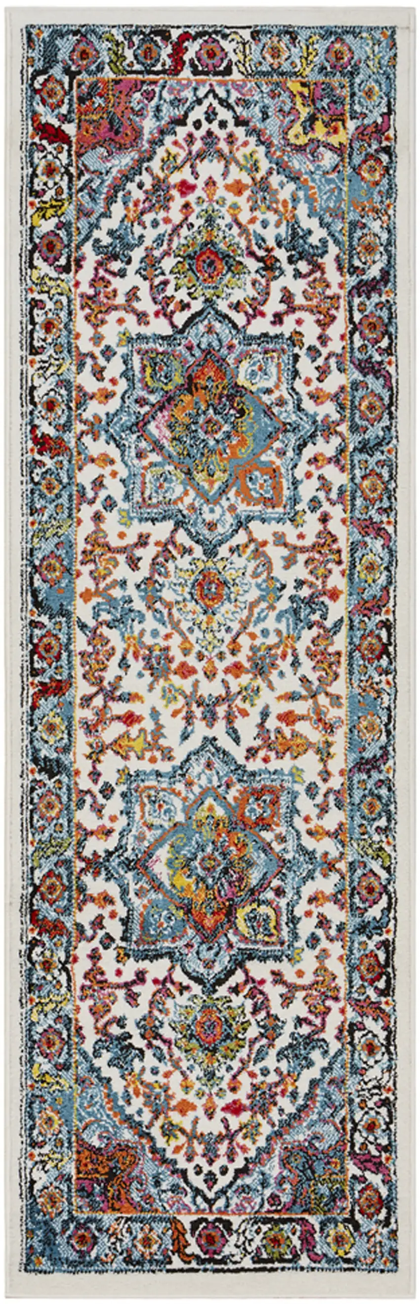 7' Runner White and Blue Medallion Runner Rug Photo 5