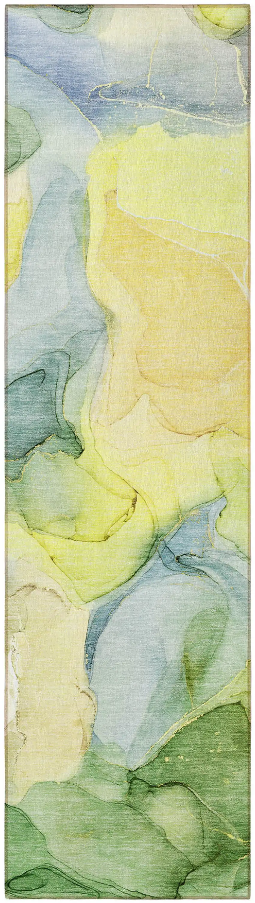 8' Runner Yellow Abstract Washable Non Skid Indoor Outdoor Runner Rug Photo 5