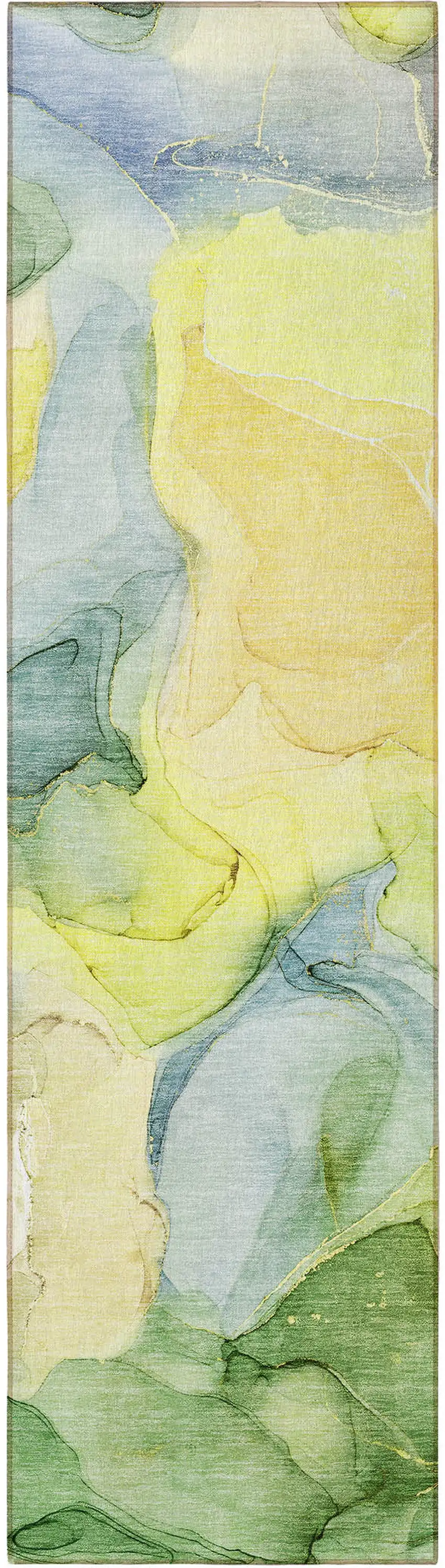 8' Runner Yellow Abstract Washable Non Skid Indoor Outdoor Runner Rug Photo 5