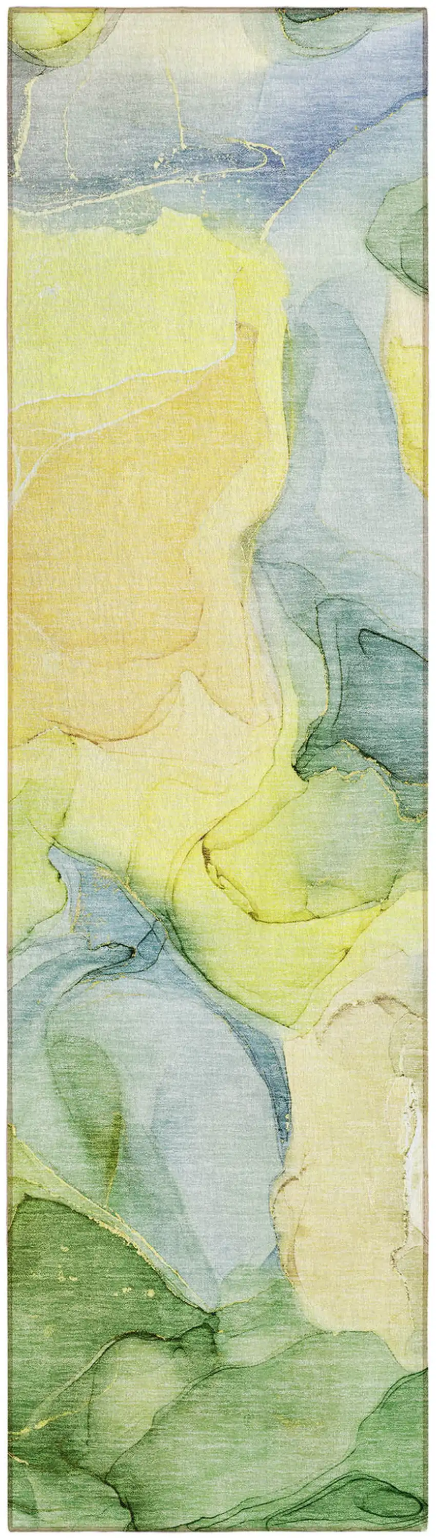 Yellow Abstract Washable Non Skid Indoor Outdoor Runner Rug Photo 2