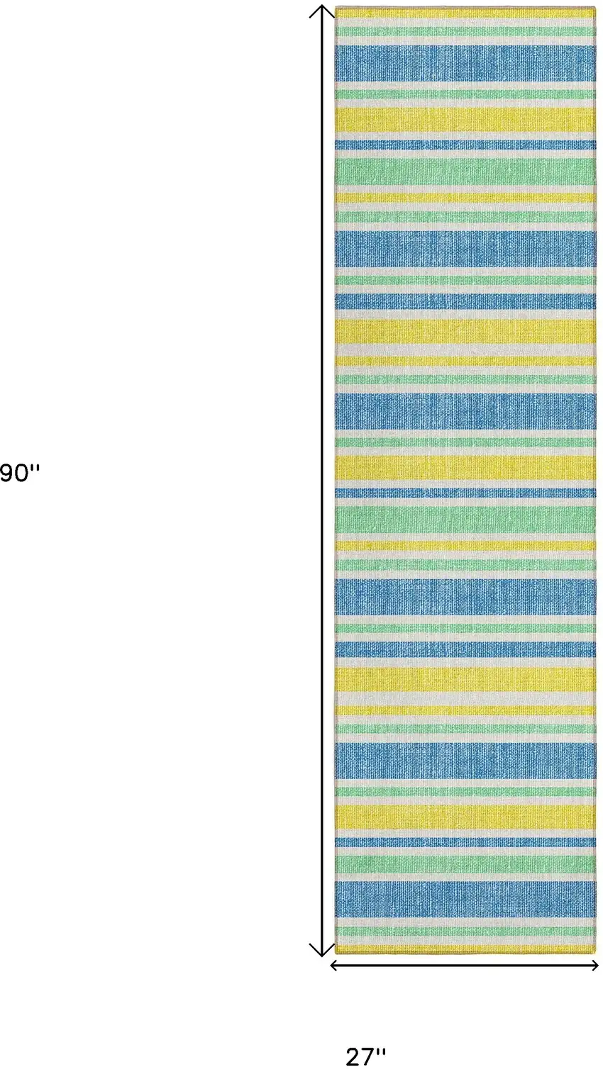 Blue Yellow and Green Striped Washable Non Skid Indoor Outdoor Runner Rug Photo 3