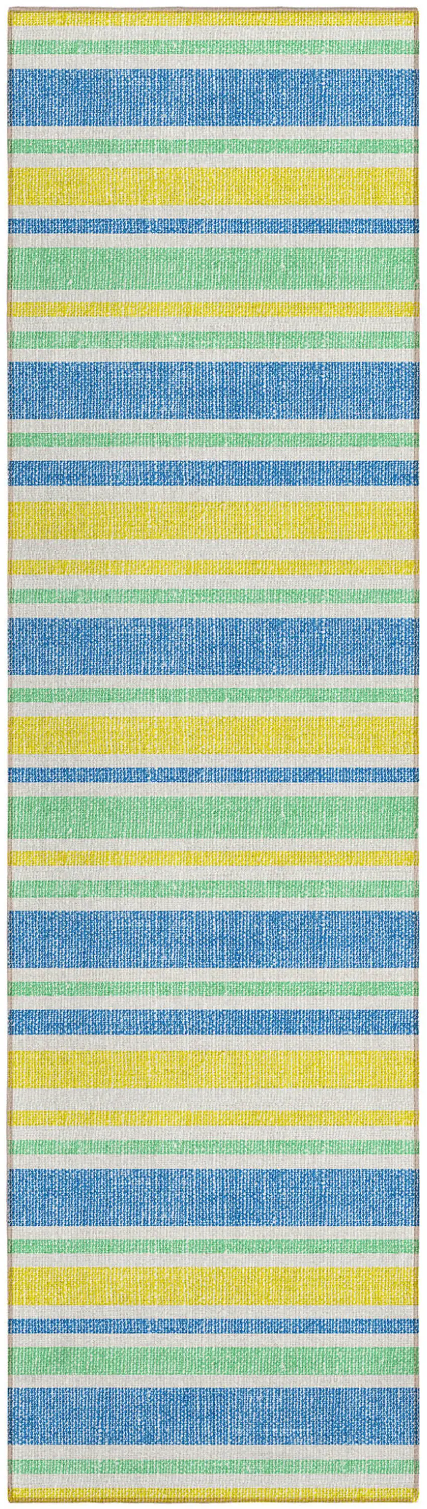 8' Runner Yellow Striped Washable Non Skid Indoor Outdoor Runner Rug Photo 1