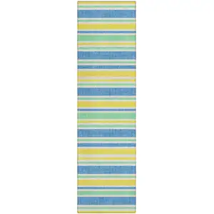 Photo of 8' Runner Yellow Striped Washable Non Skid Indoor Outdoor Runner Rug